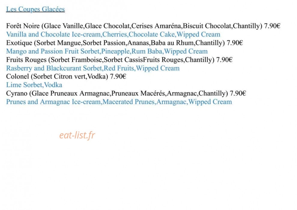 Carte et menu de Les Océanides à Saint Gilles Croix de Vie — les coupes glaces