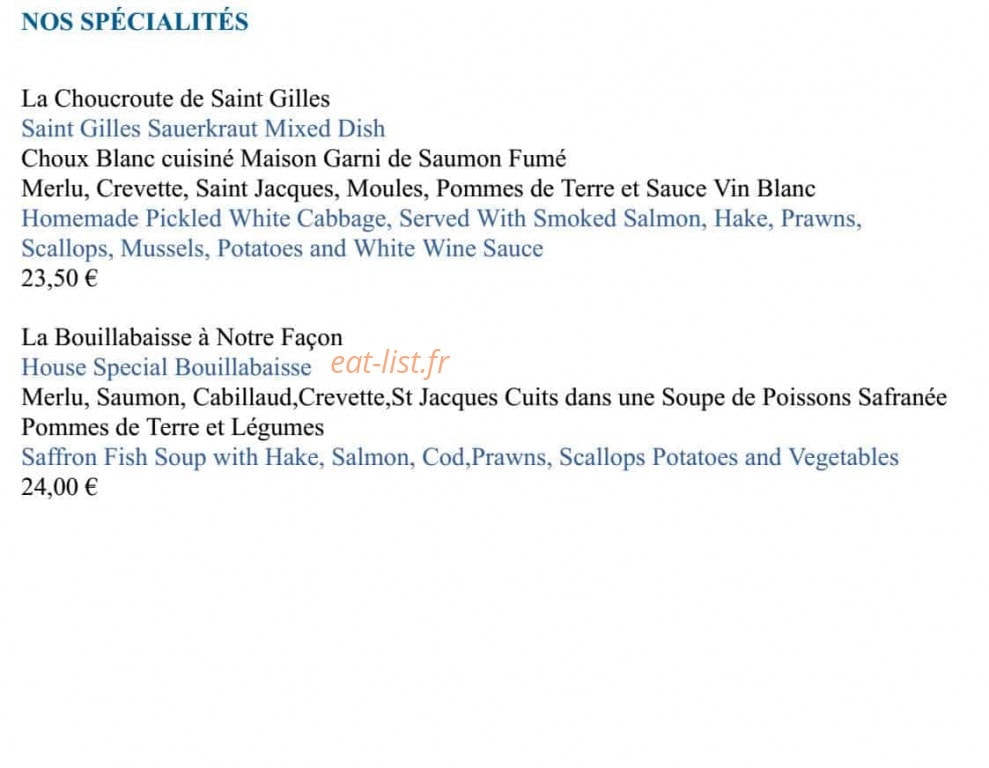 Carte et menu de Les Océanides à Saint Gilles Croix de Vie — les spécialités