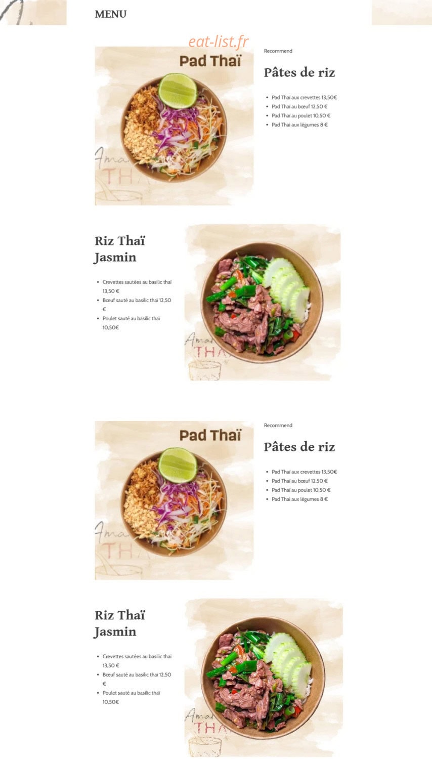 Amata Thaï — carte page 1