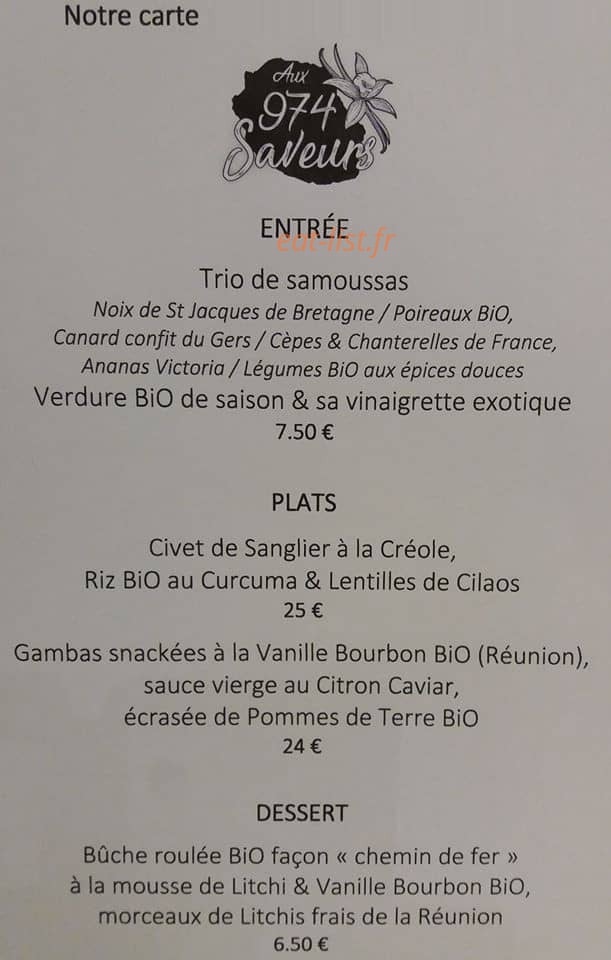 Aux 974 Saveurs — carte page 1