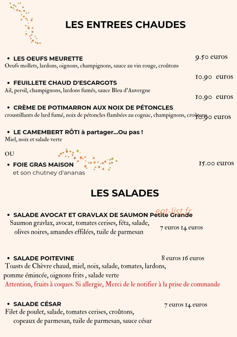 Bistrô des Feuillants — carte page 1