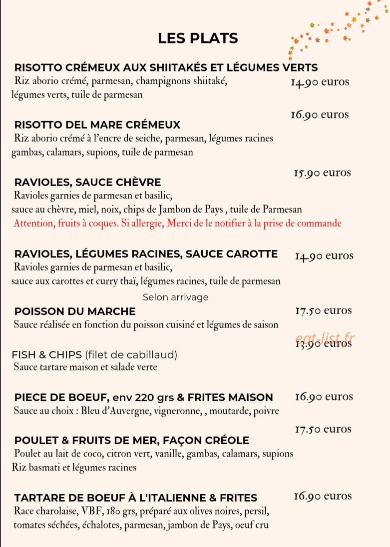 Bistrô des Feuillants — carte page 2