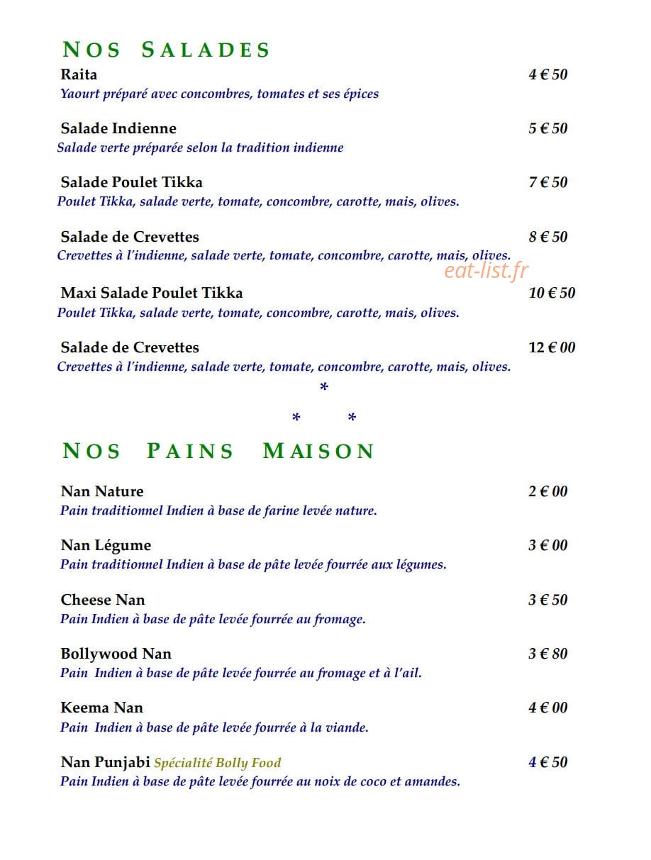 Bolly Food — carte page 2