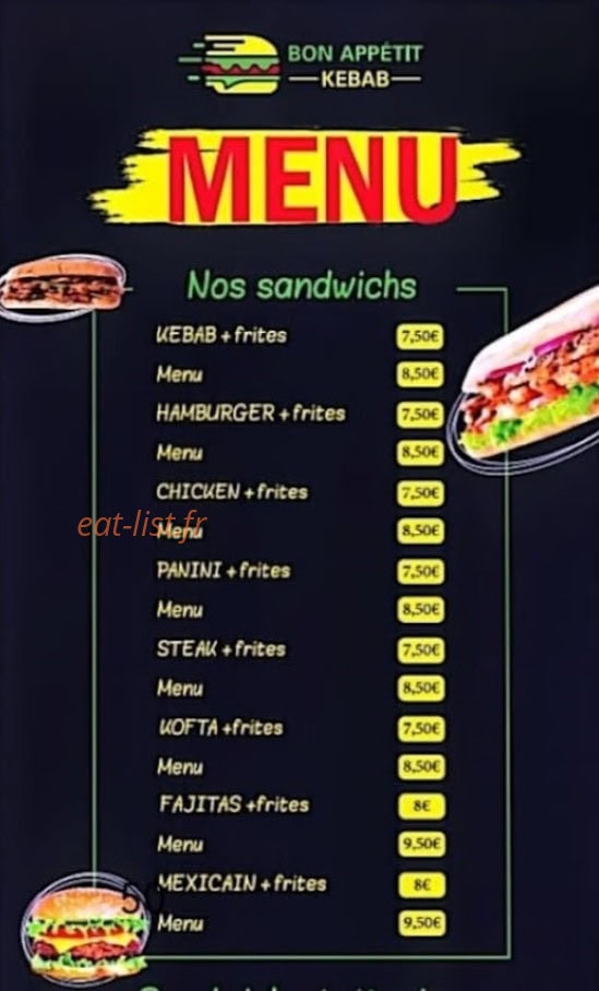 Bon Appétit kebab — carte page 1