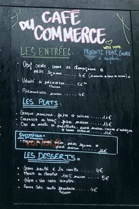 Café du Commerce — carte page 1