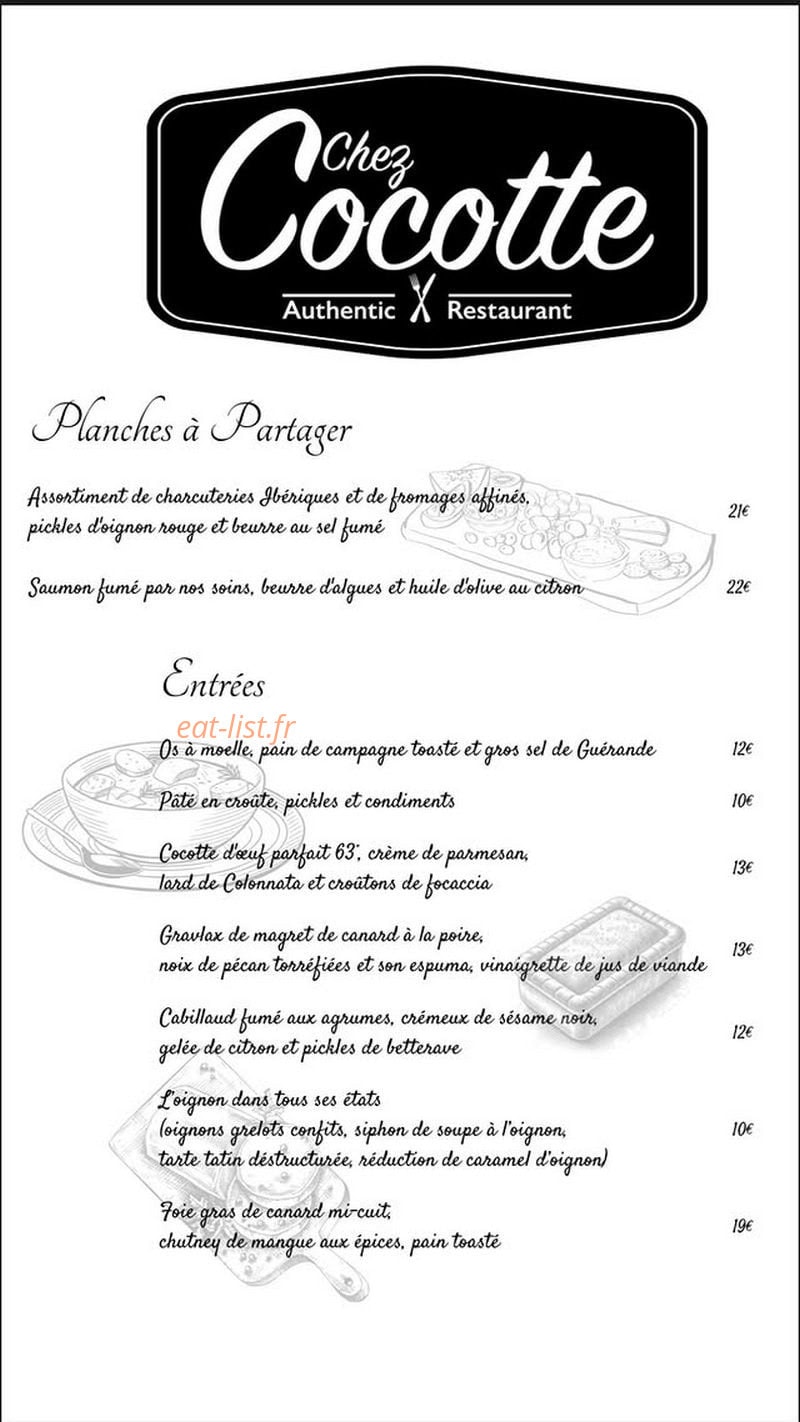 Chez Cocotte — carte page 1