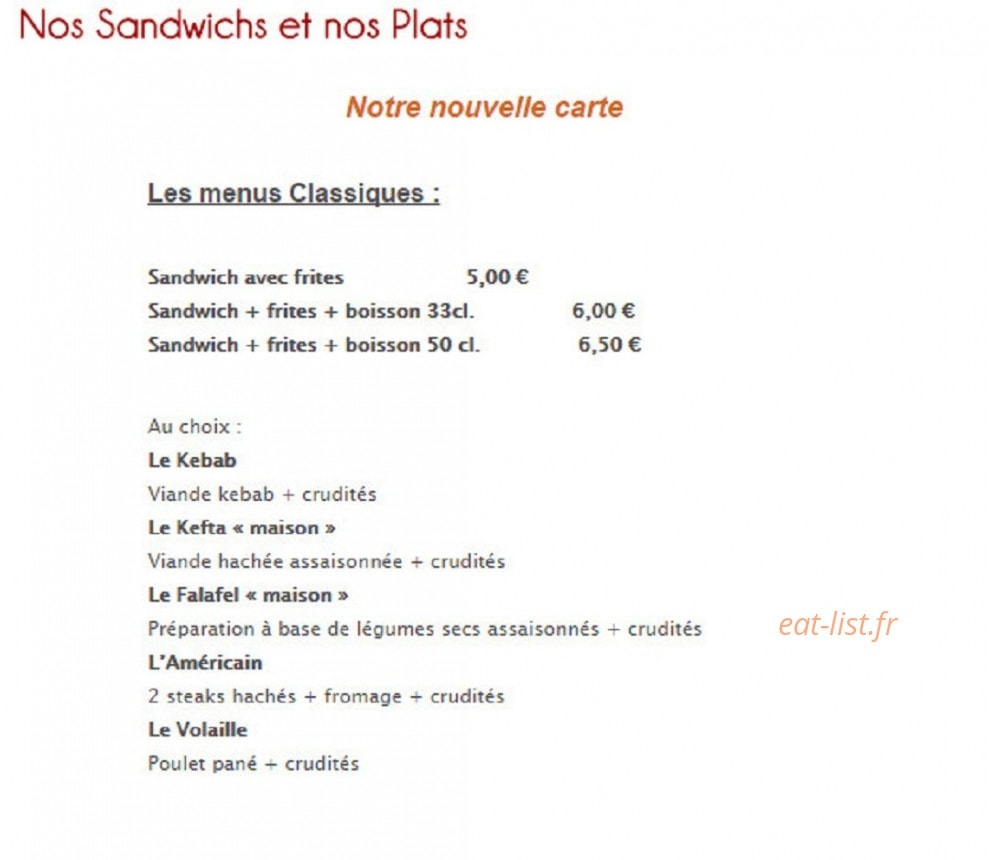 Chez Reza Kebab — carte page 1