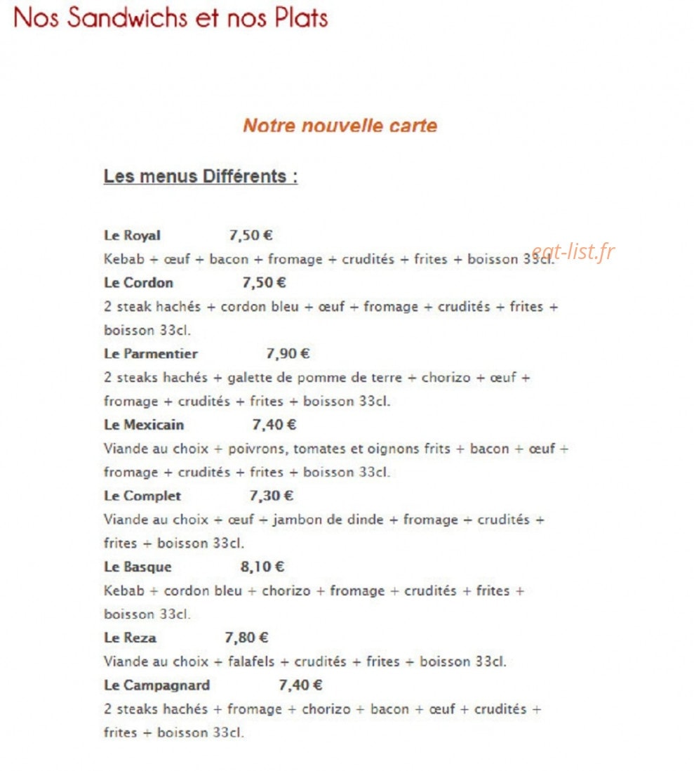 Chez Reza Kebab — carte page 2