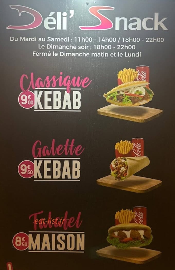 Deli'Snack — carte page 1