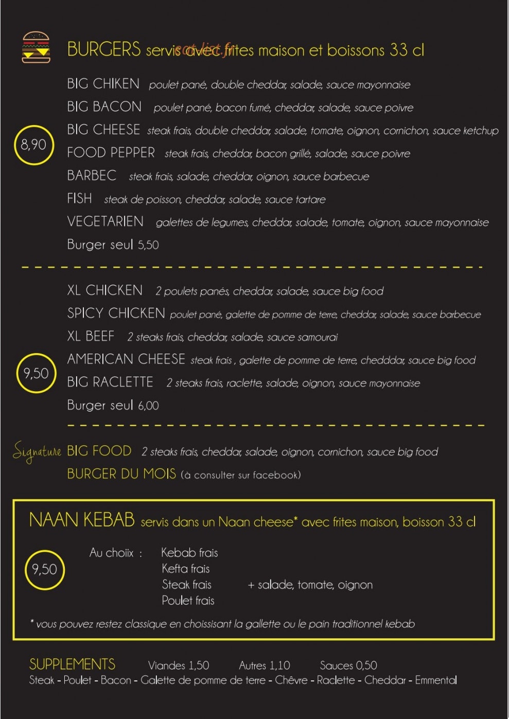 Food burger — carte page 1