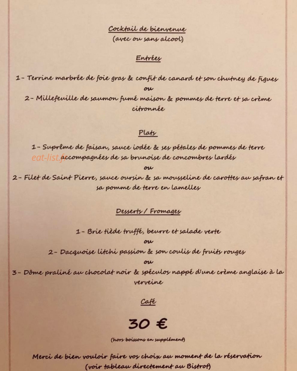 Le bistrot d'Arthur — carte page 1