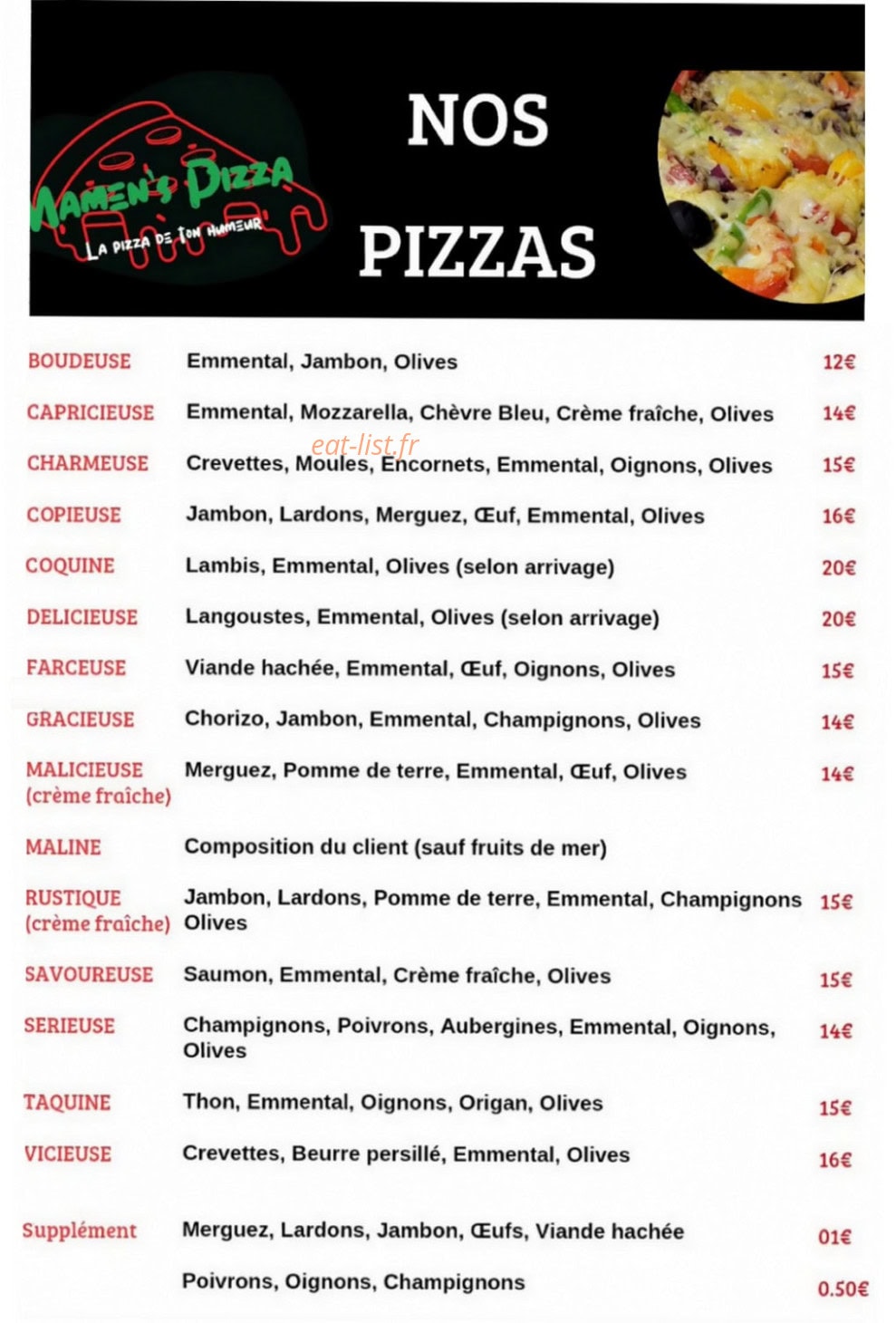 Mamen's Pizza — carte page 1