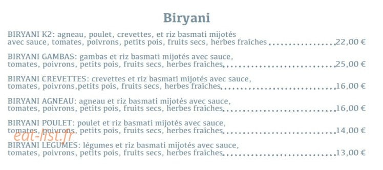 Restaurant K2 — carte page 3