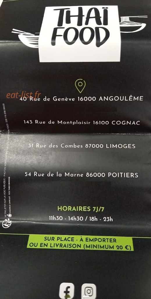 Thaï Food — carte page 1