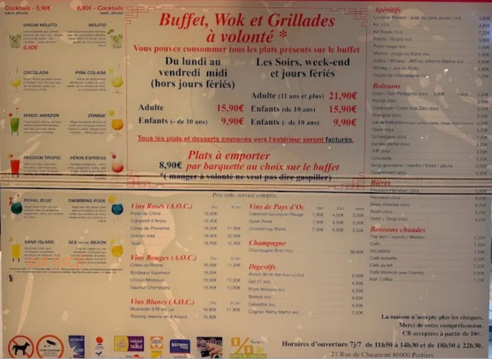 Carte et menu de Wok 86 à Poitiers — La carte