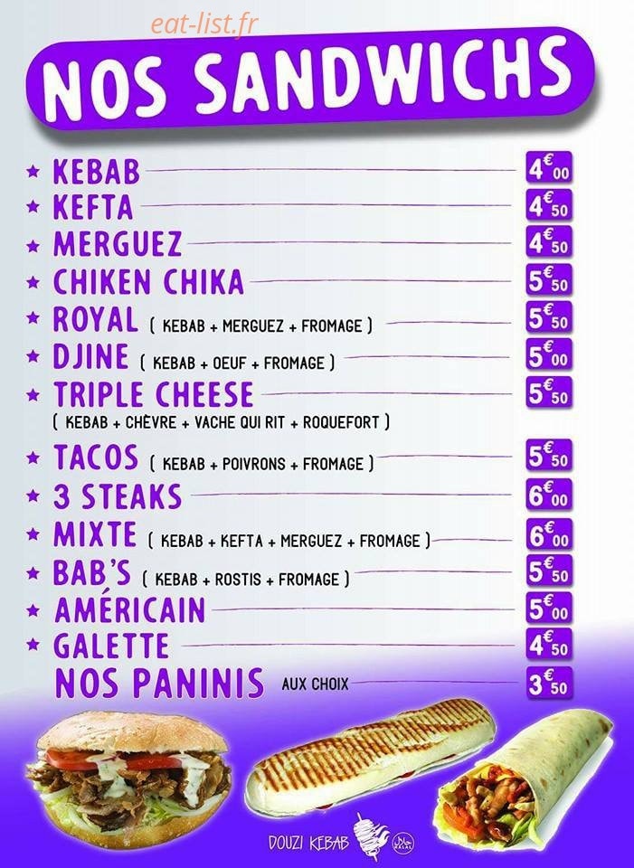 Kebab Douzi — carte page 10