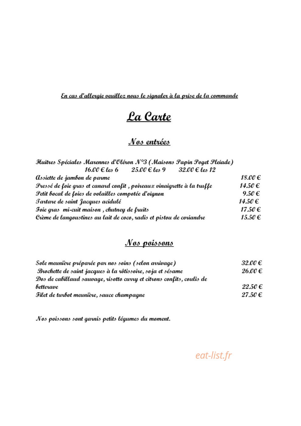 La Ferme Saint Jacques — carte page 1