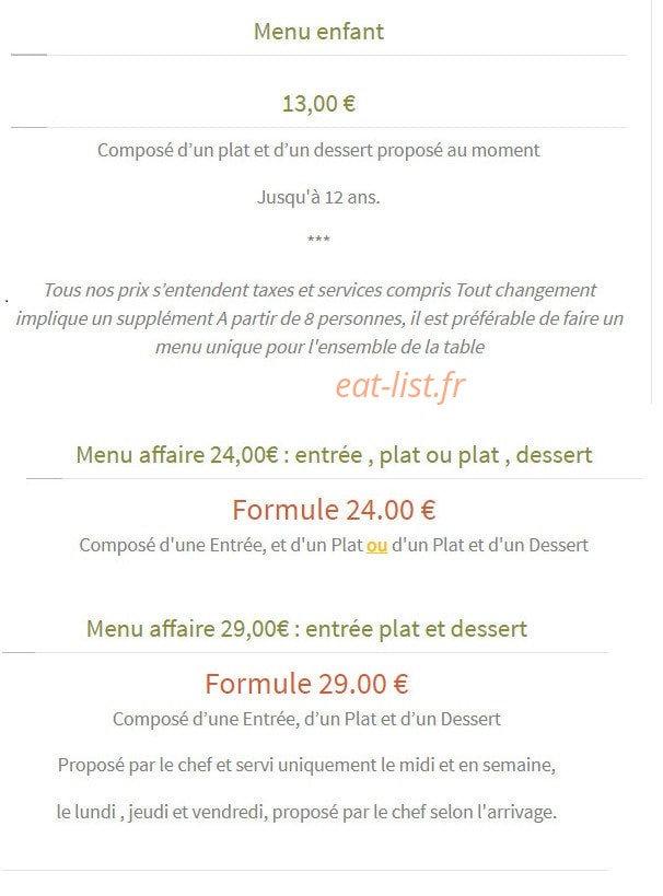 La Petite Auberge — carte page 1