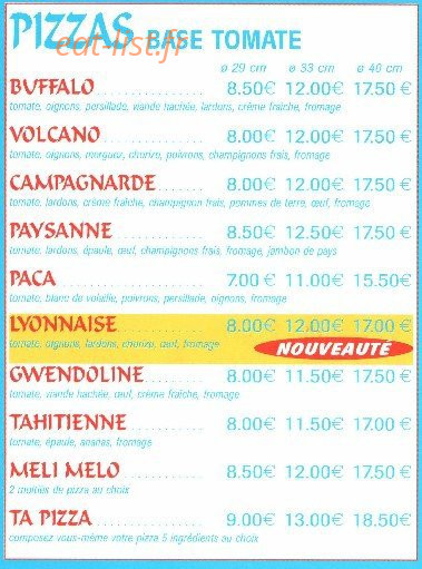 Les Pizzas de Gwen — carte page 1