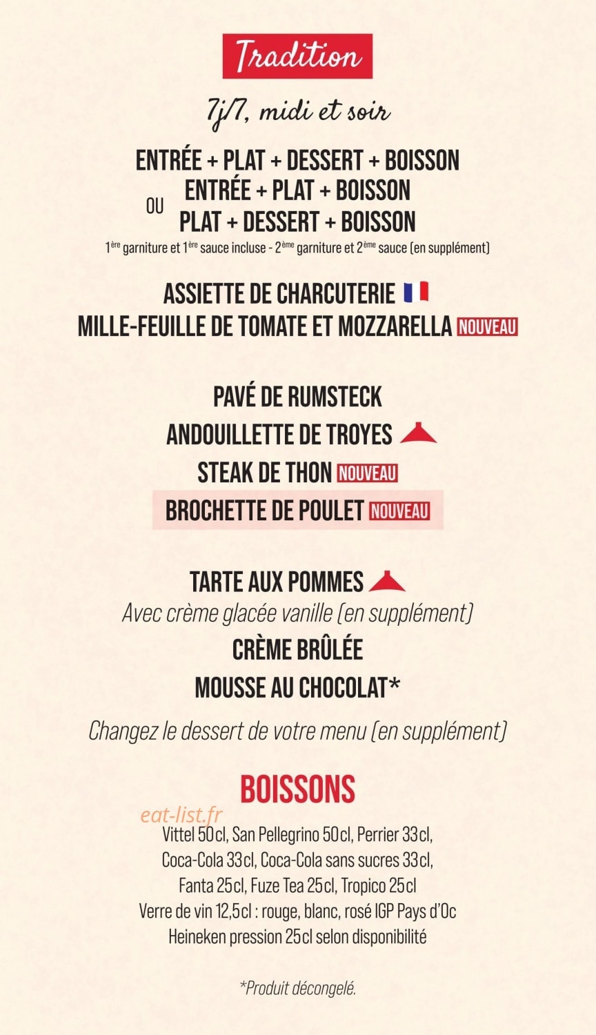 Carte et menu de Courtepaille à Jaunay-Marigny — Menu tradition