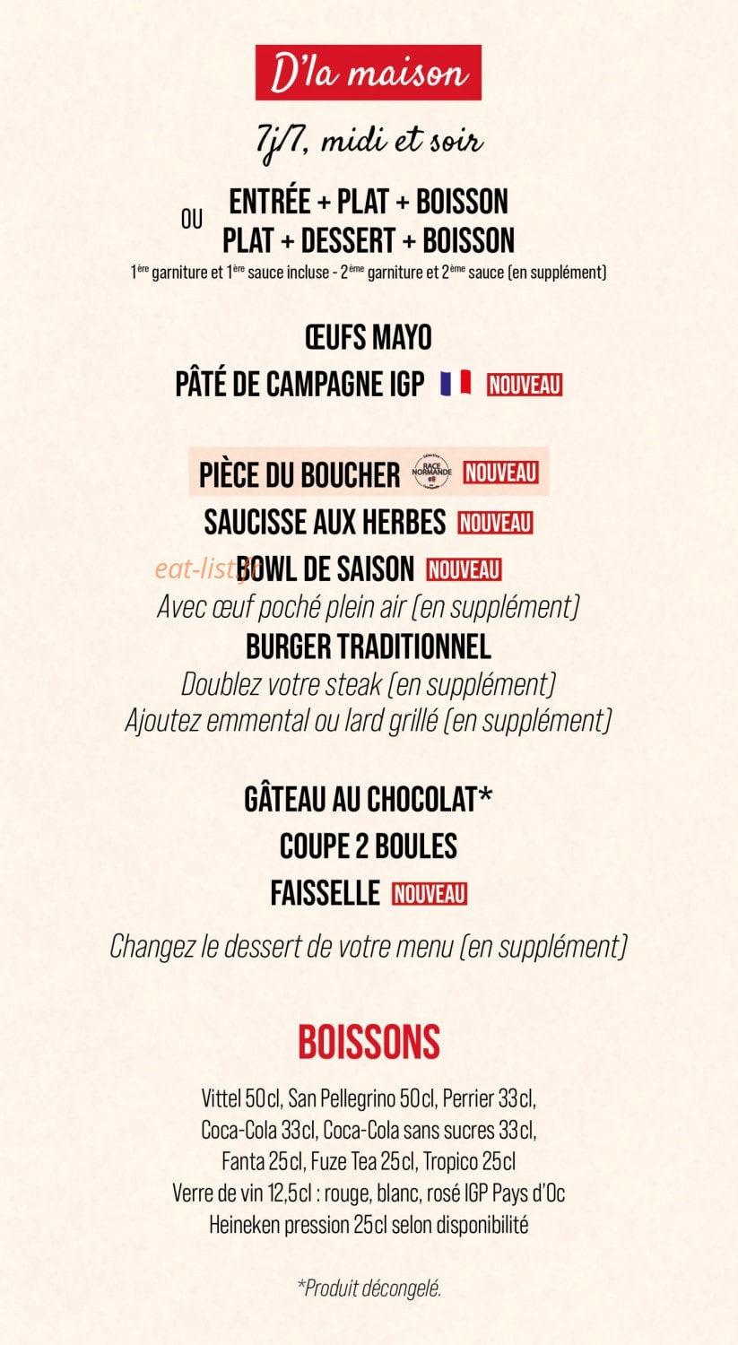 Carte et menu de Courtepaille à Jaunay-Marigny — Menu d la maison