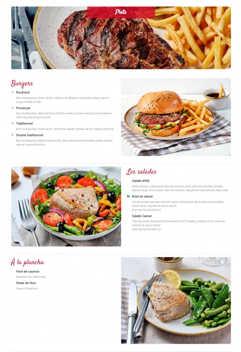 Carte et menu de Courtepaille à Jaunay-Marigny — Les plats