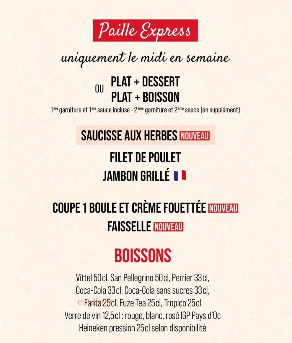 Carte et menu de Courtepaille à Jaunay-Marigny — Menu paille express