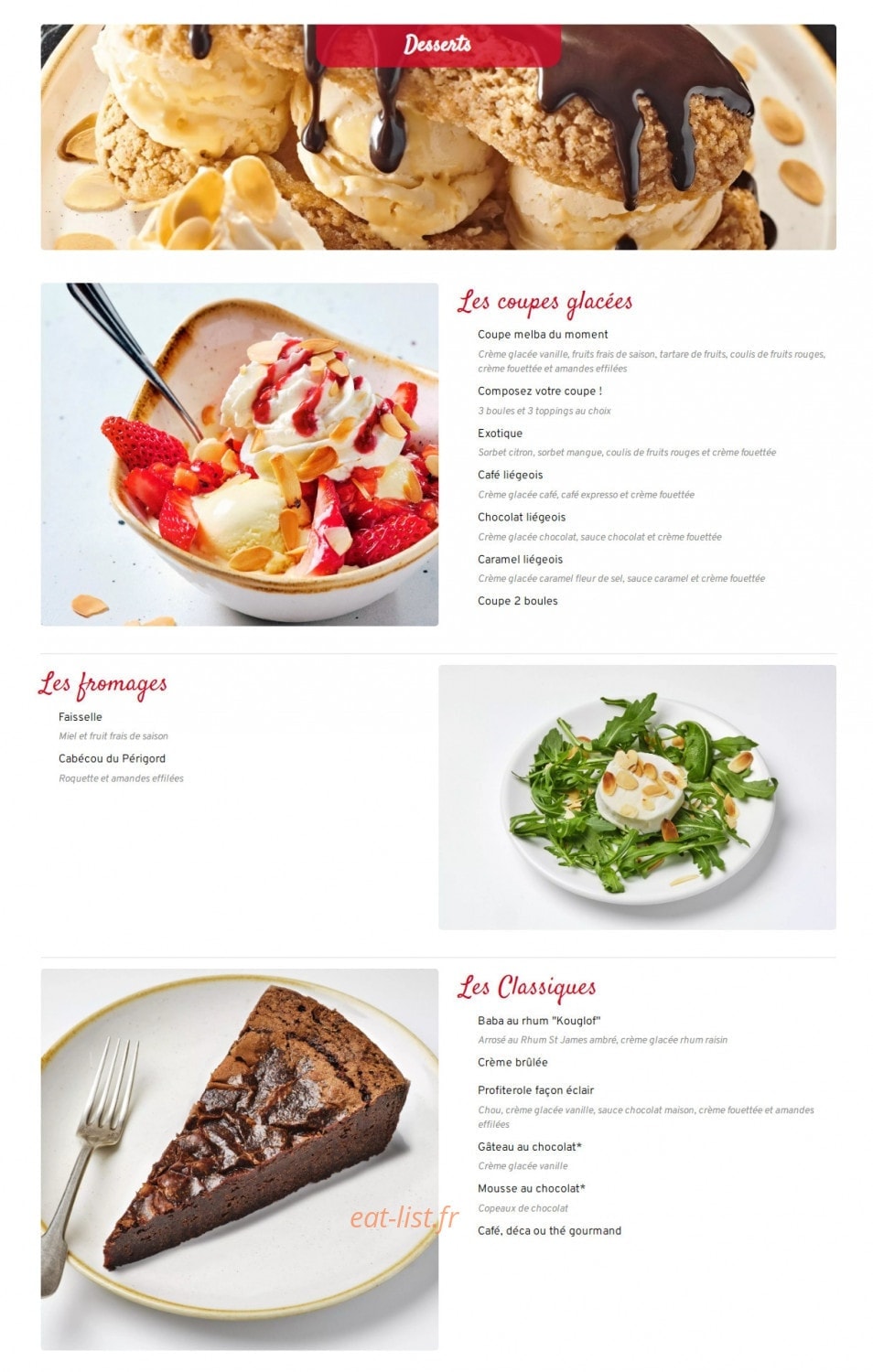 Carte et menu de Courtepaille à Jaunay-Marigny — Les desserts