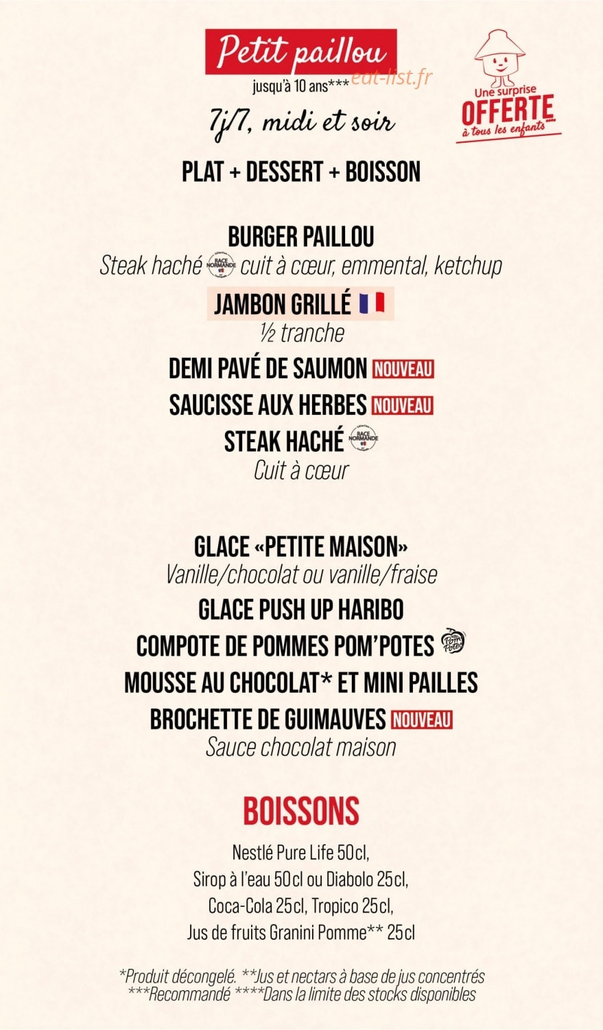 Carte et menu de Courtepaille à Jaunay-Marigny — Menu petit paillou