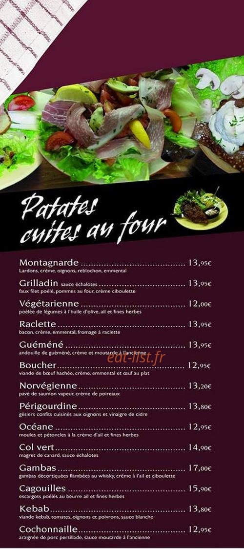 Carte et menu de La patate et le sarrasin à Jaunay-Marigny — Patates cuites au four