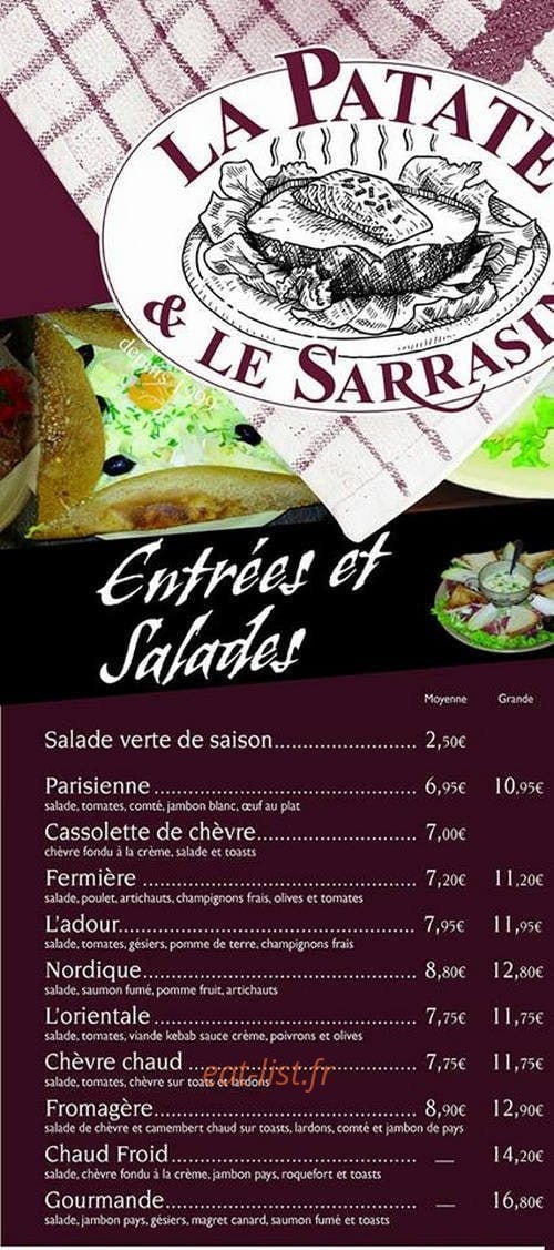 Carte et menu de La patate et le sarrasin à Jaunay-Marigny — Entrées et salades