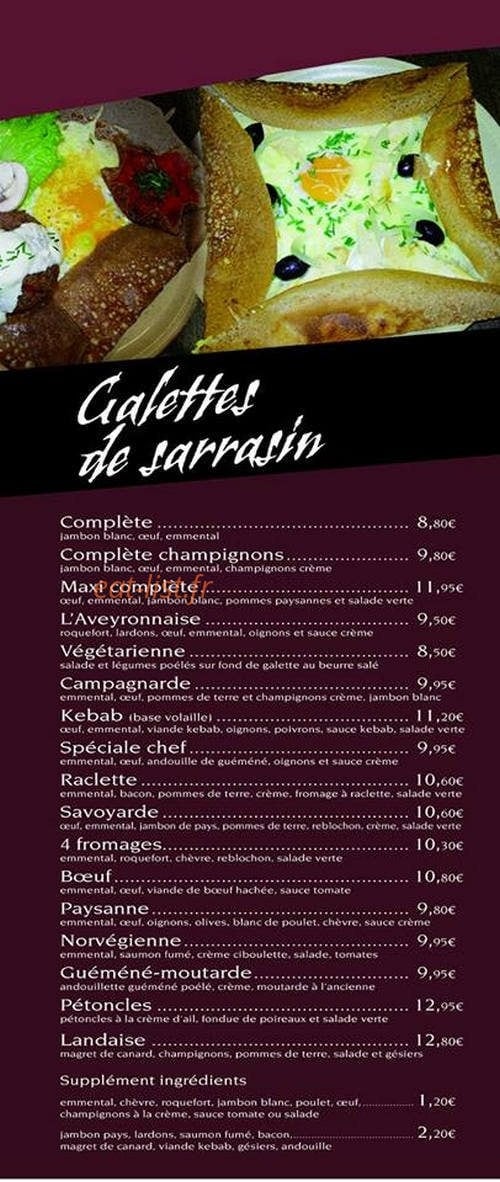 Carte et menu de La patate et le sarrasin à Jaunay-Marigny — Galettes et sarrasin