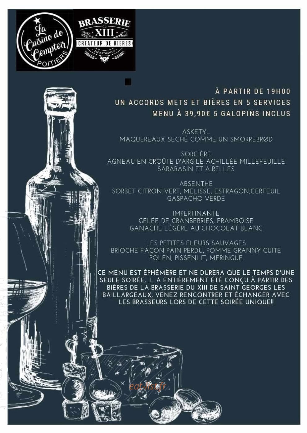 Carte et menu de Brasserie du XIII à Saint Georges les Baillargea — Un exemple de menu du jour