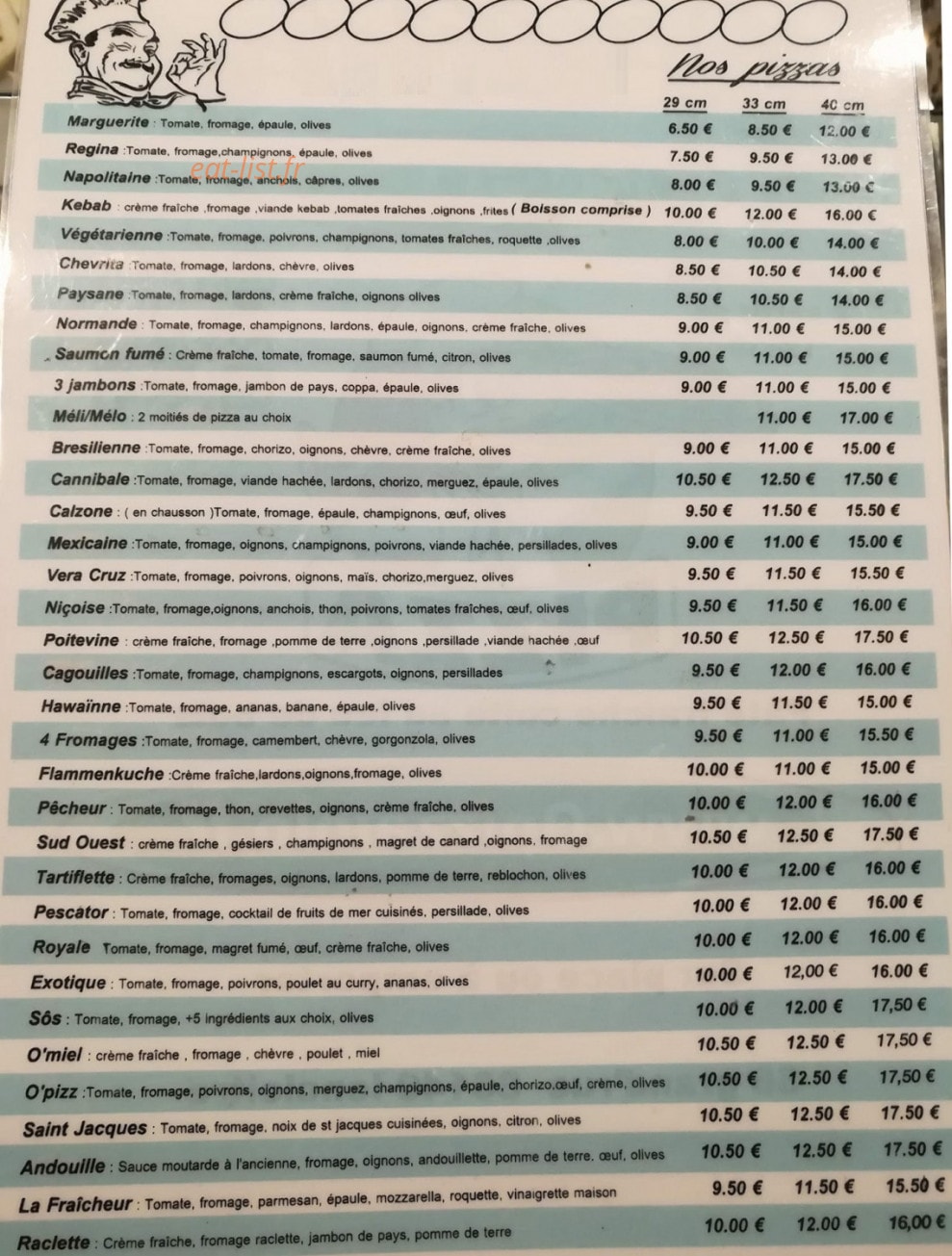36 O'pizz — carte page 1