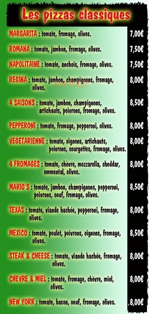 Mario's pizza — carte page 1