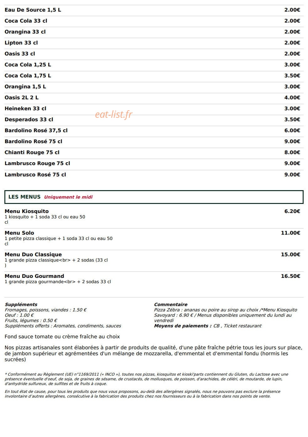 Le kiosque à Pizzas — carte page 5