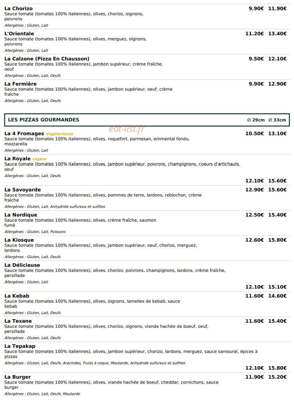 Le kiosque à Pizzas — carte page 2