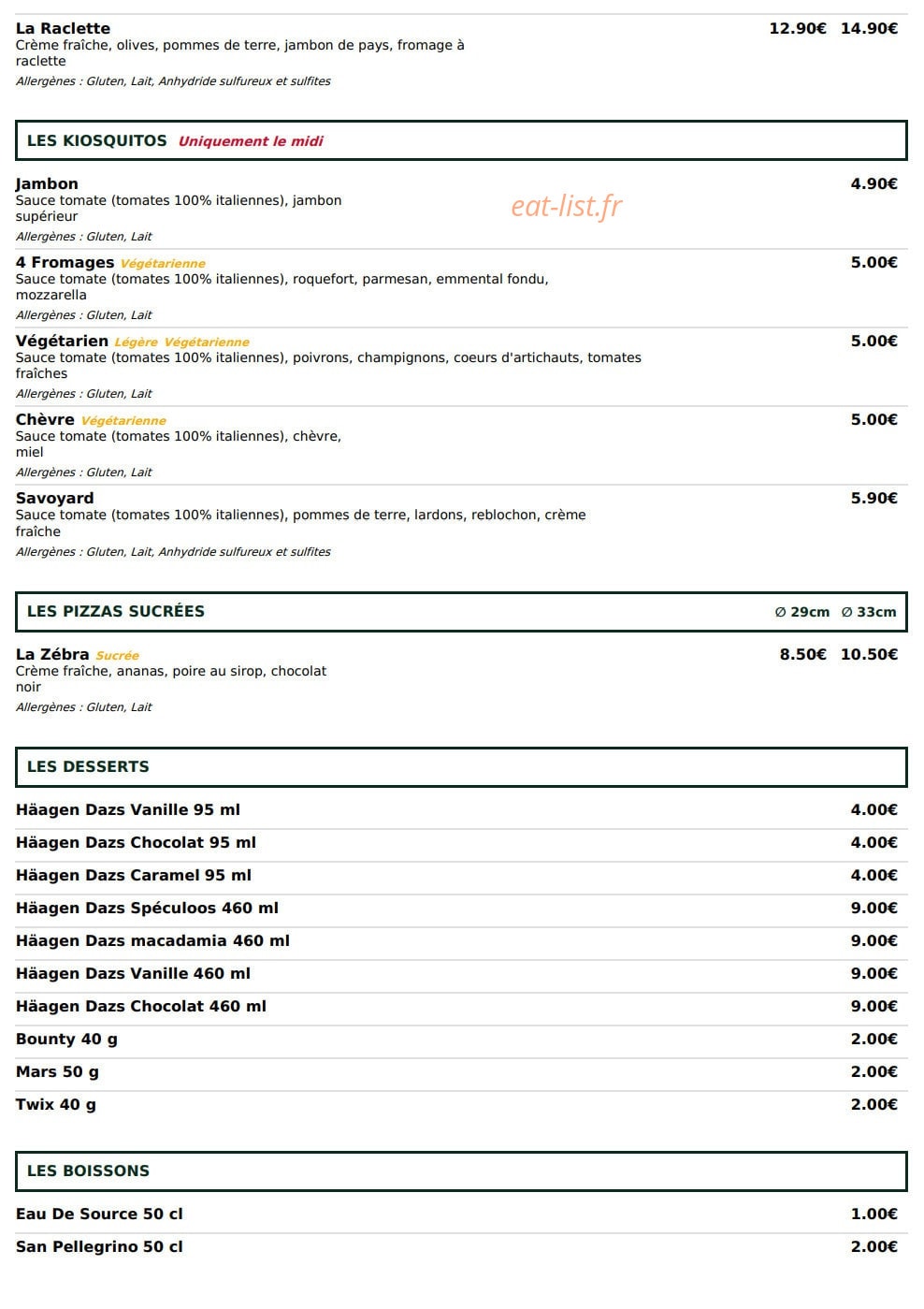 Le kiosque à Pizzas — carte page 4