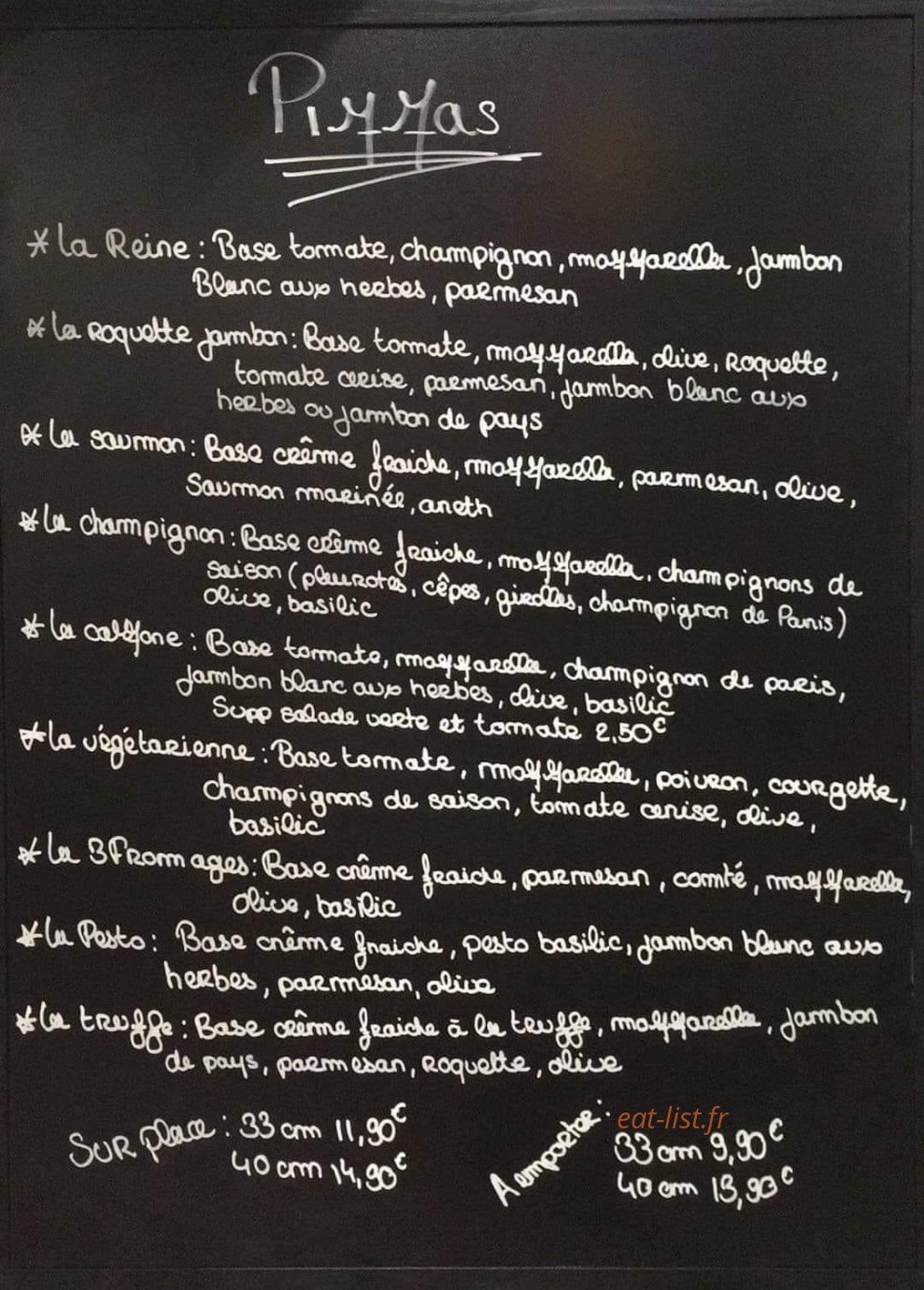 Carte et menu de La Pizzeria de Mavault à Neuville de Poitou — Les pizzas