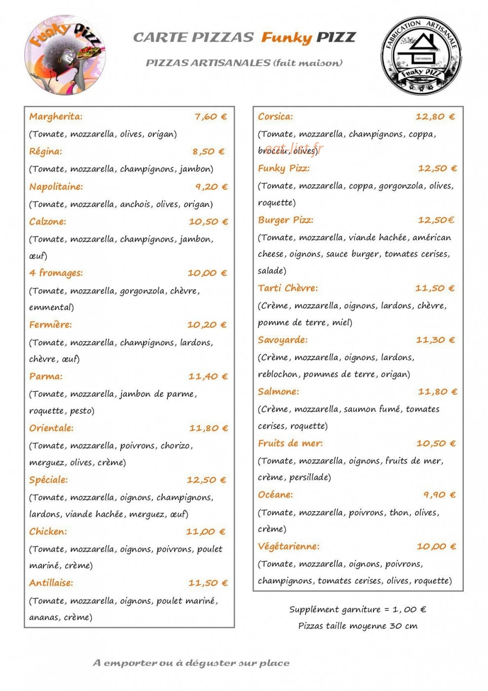 Funky Pizz — carte page 1