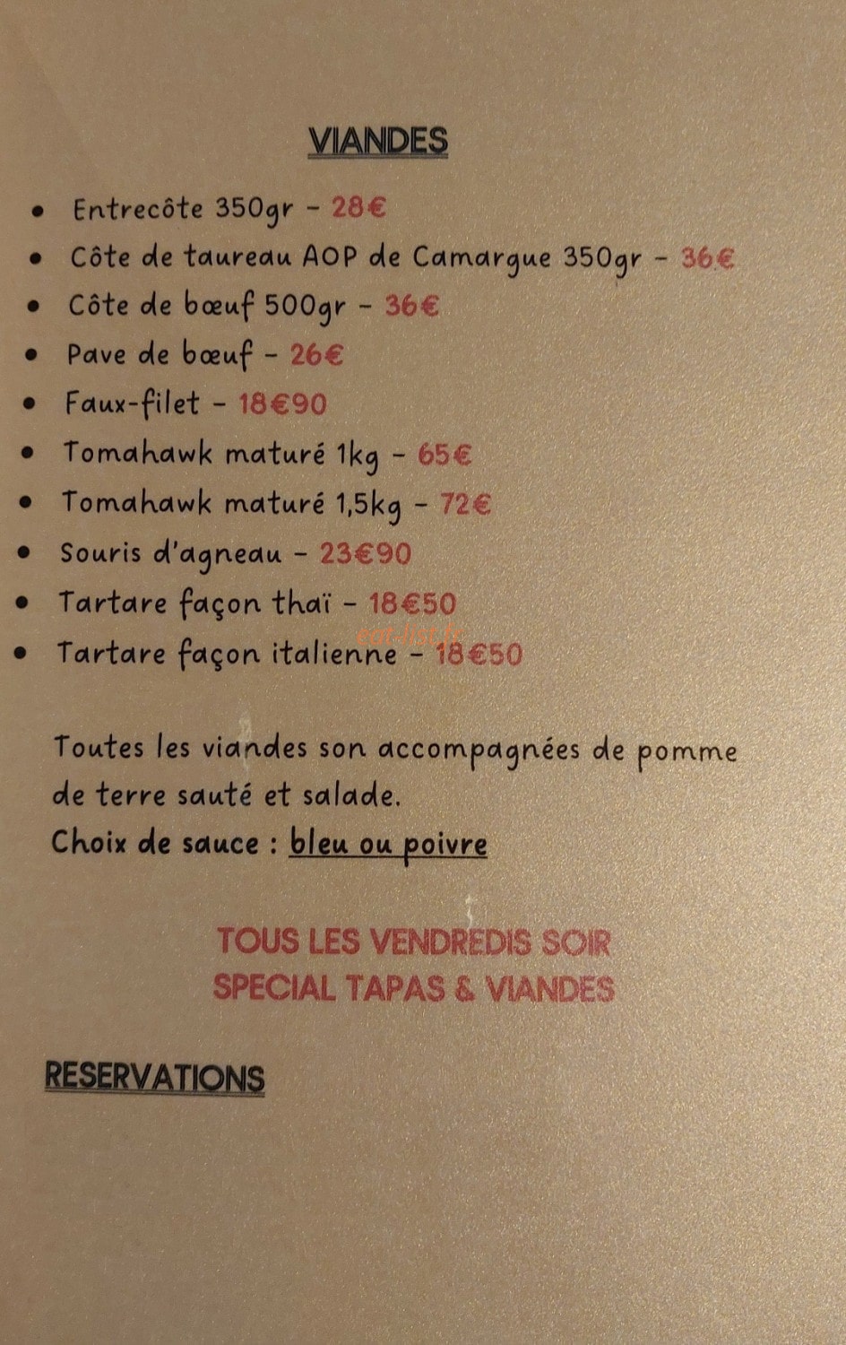 La Taverne d'Epicure — carte page 2
