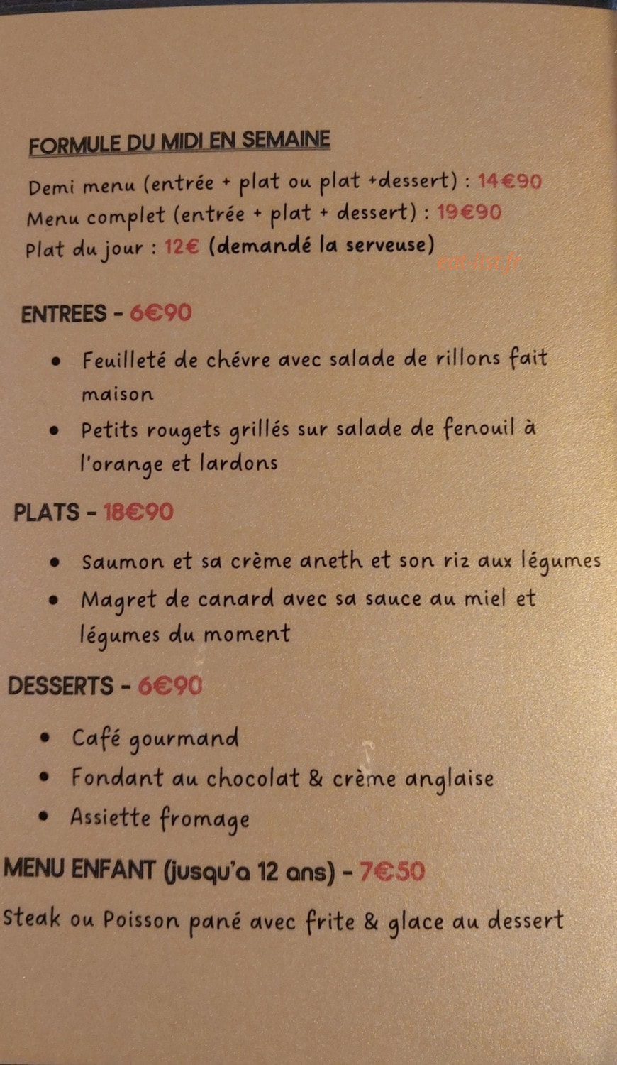 La Taverne d'Epicure — carte page 1