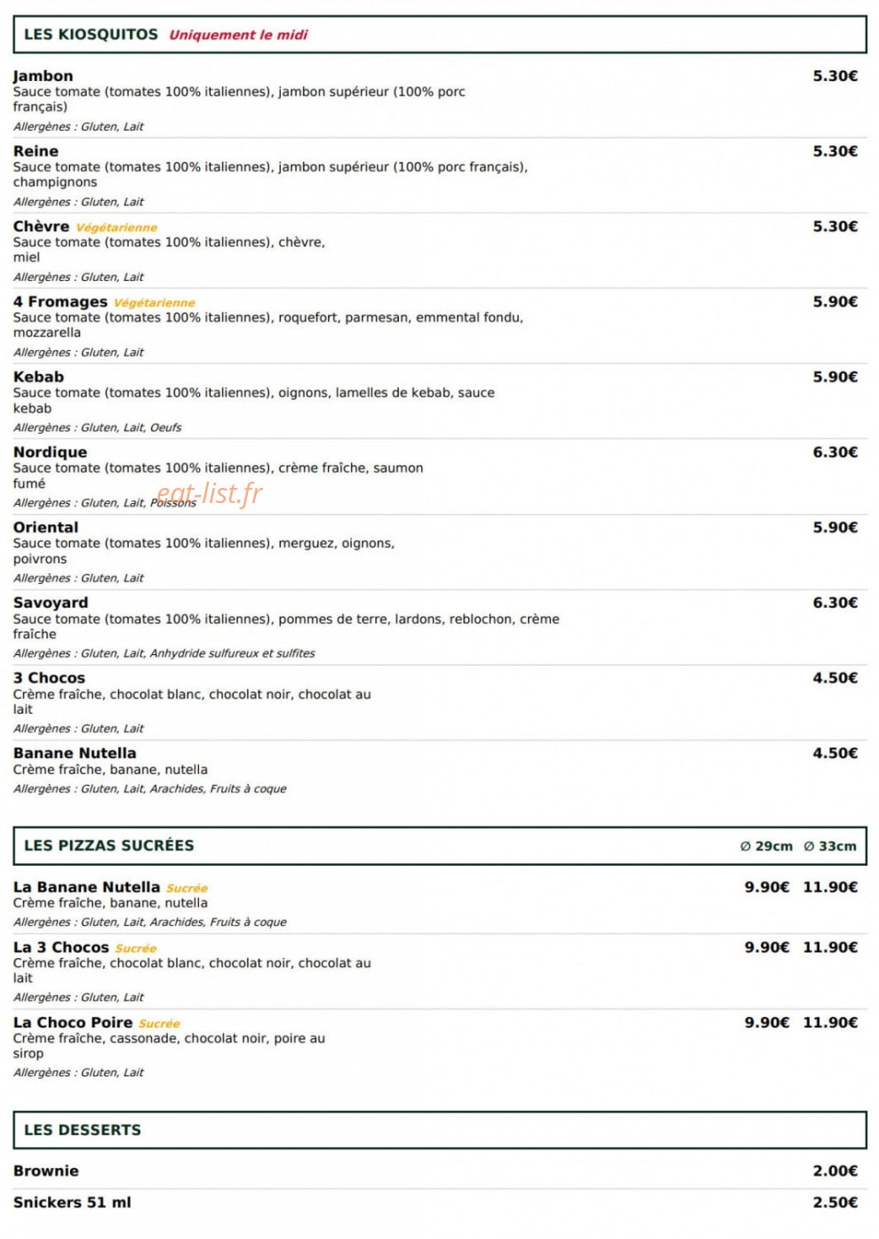 Le Kiosque à Pizzas — carte page 4