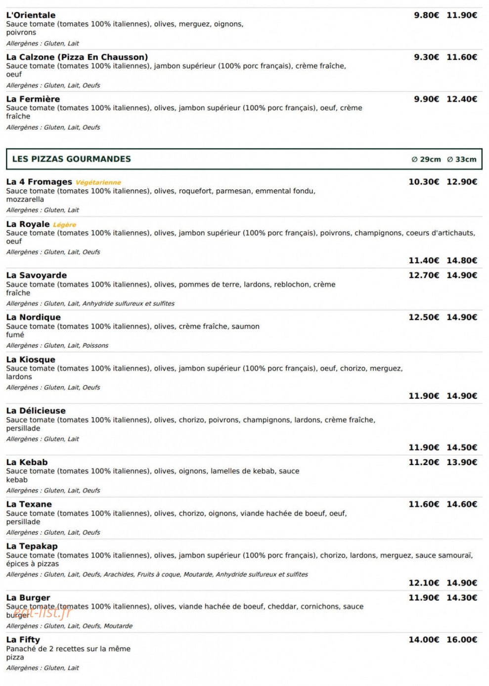 Le Kiosque à Pizzas — carte page 2