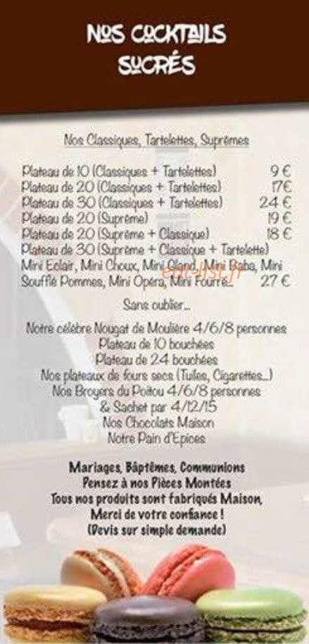 Carte et menu de Patisserie Choquet à Bonneuil Matours — Les cocktailes sucrés
