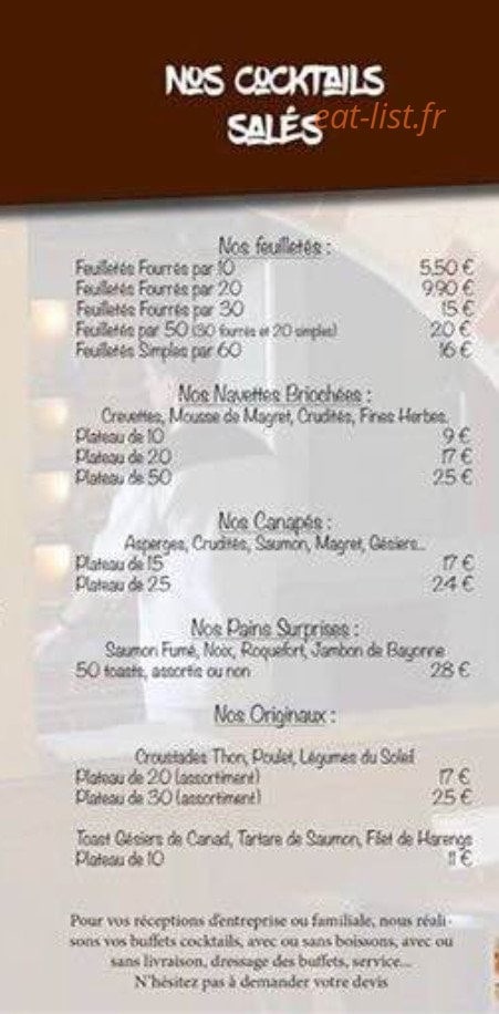 Carte et menu de Patisserie Choquet à Bonneuil Matours — Les cocktailes salés