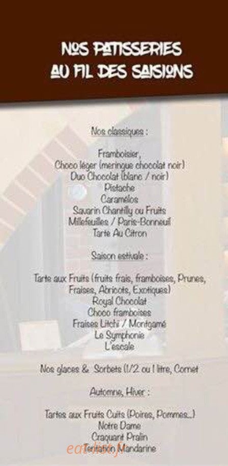 Carte et menu de Patisserie Choquet à Bonneuil Matours — Les patisseries