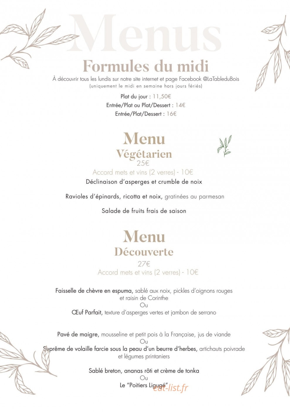 La Table du Bois — carte page 5