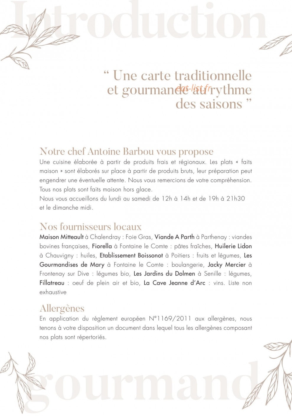 La Table du Bois — carte page 1