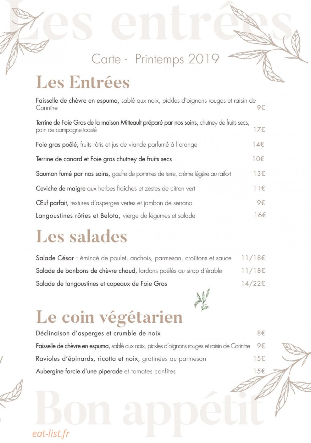 La Table du Bois — carte page 2
